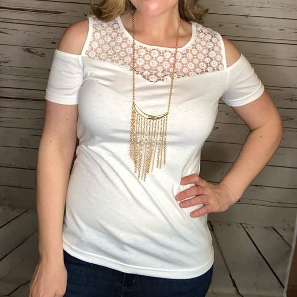 Tops - White Off The Shoulder Top with Crochet Detail